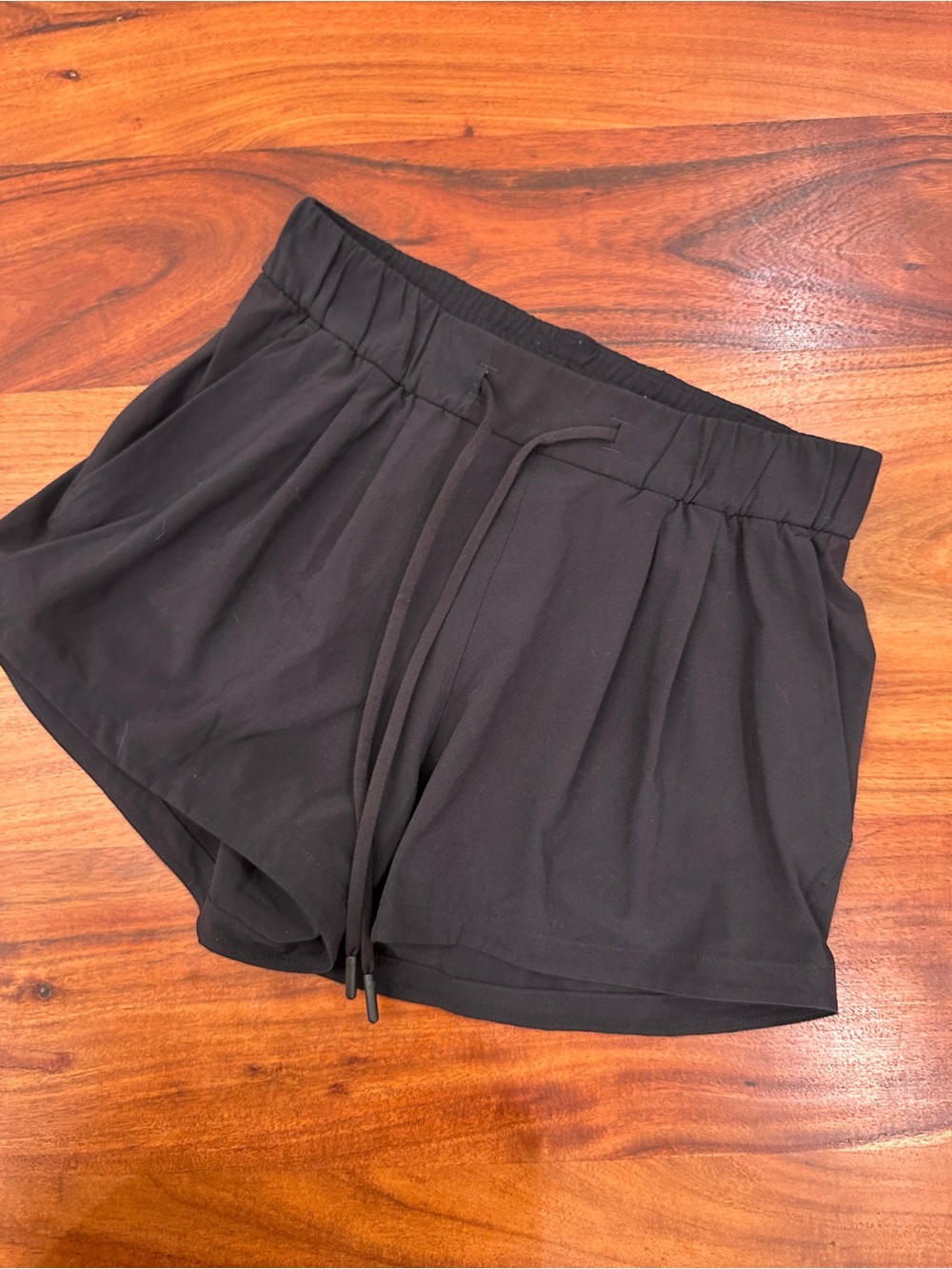 Lululemon Pleated Black Elastic Waist Drawstring Running Shorts